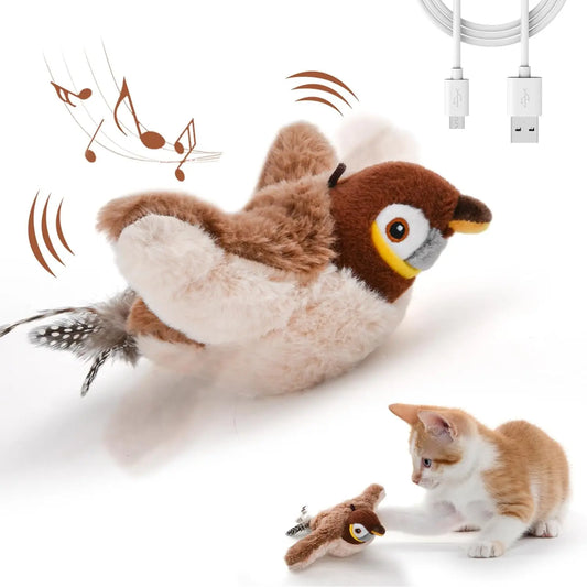 Interactive Cat Toys Rechargeable Chirping Flapping Bird(No Flying) with Catnip for Indoor Cats, Touch Activated Plush Toys