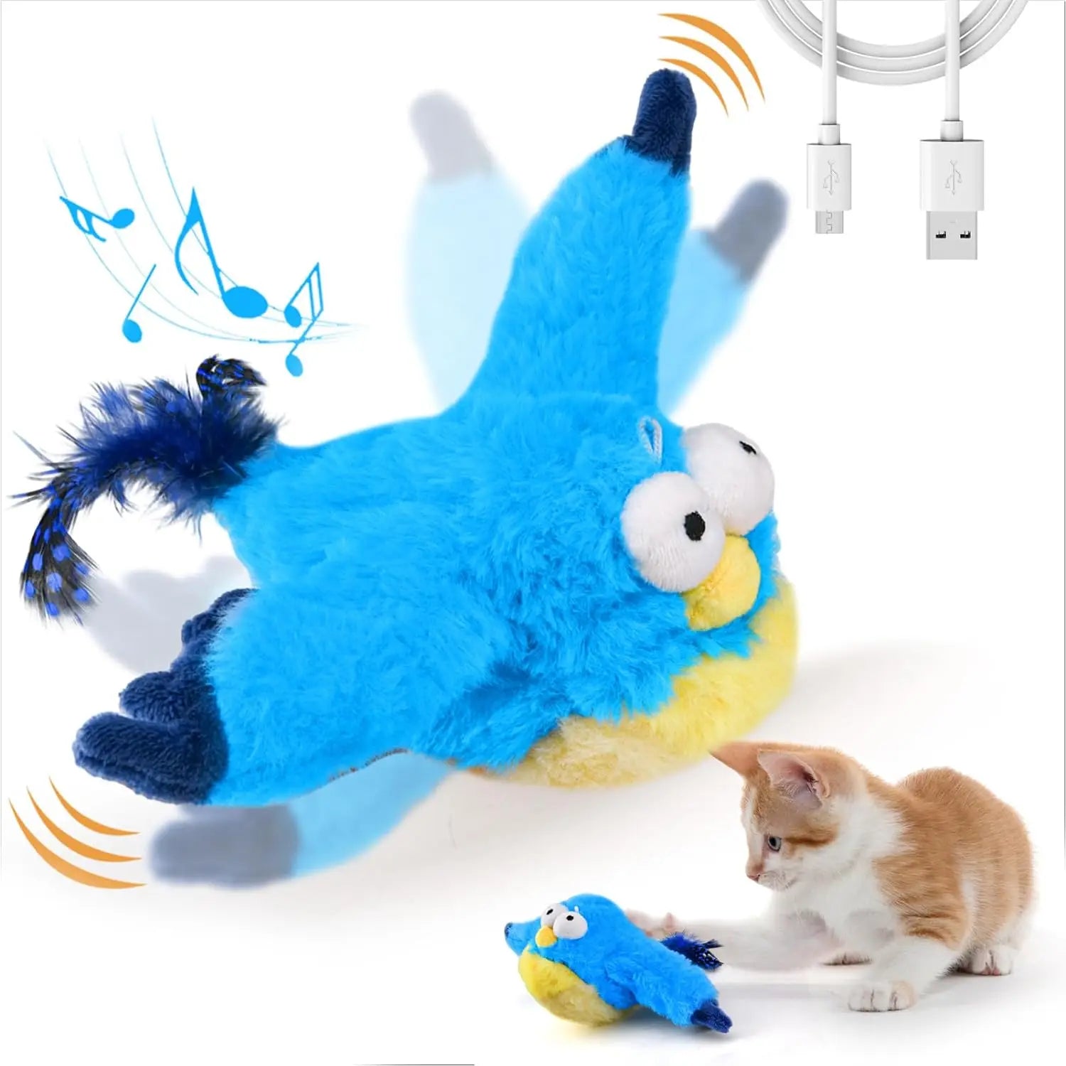 Interactive Cat Toys Rechargeable Chirping Flapping Bird(No Flying) with Catnip for Indoor Cats, Touch Activated Plush Toys