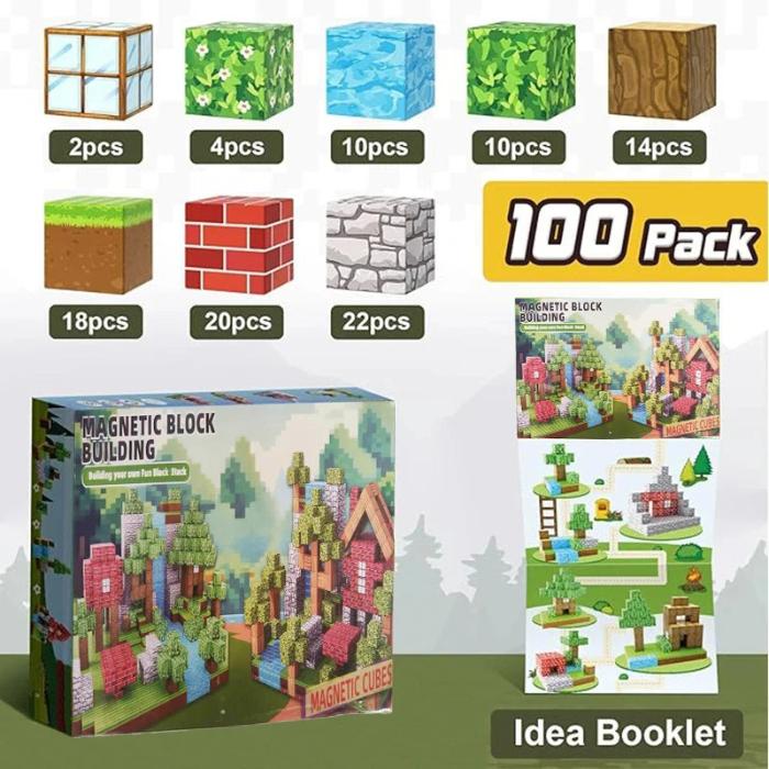 100Pcs Magnetic Blocks-Build Mine Magnet World Set for Boys & Girls Age 3+, Sensory Toys for Toddlers Gifts Construction Toys