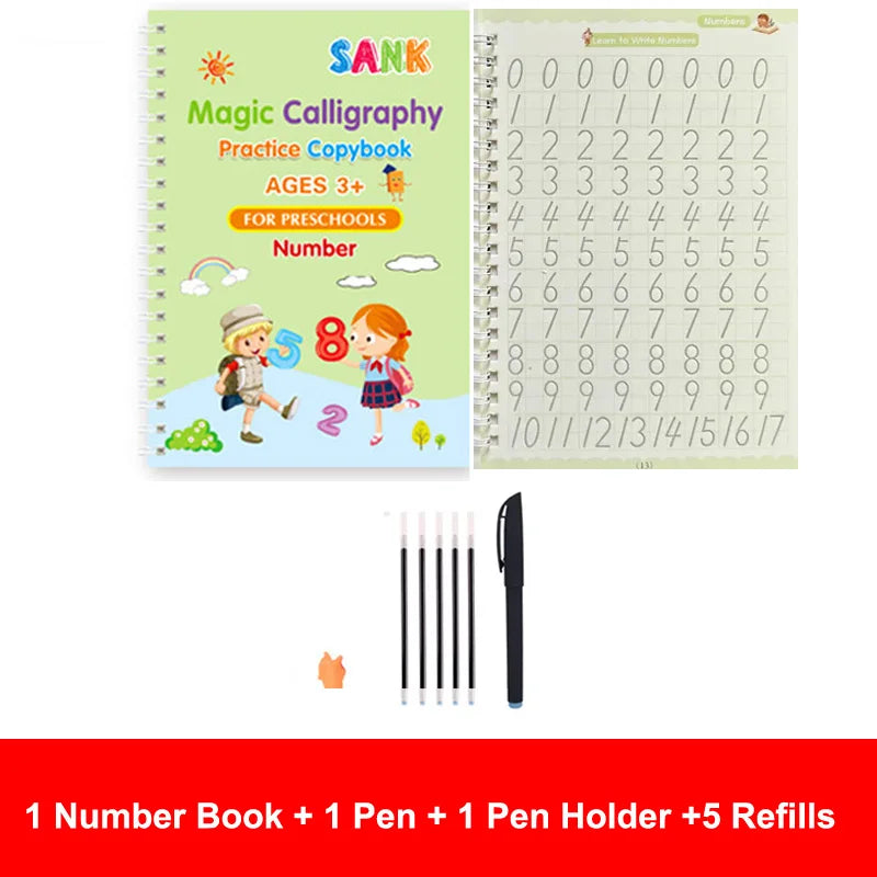 4Pcs Sank Magic Practice Copybook Pen Preschools Kids Calligraphy English Verison Free Wiping Children Reusable Writing Book