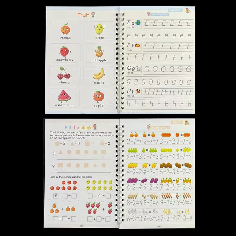 4Pcs Sank Magic Practice Copybook Pen Preschools Kids Calligraphy English Verison Free Wiping Children Reusable Writing Book